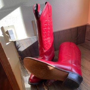 Leather Women's Red Reno Western Cowboy Pointed Toe Knee High Pull On Tabs Boots